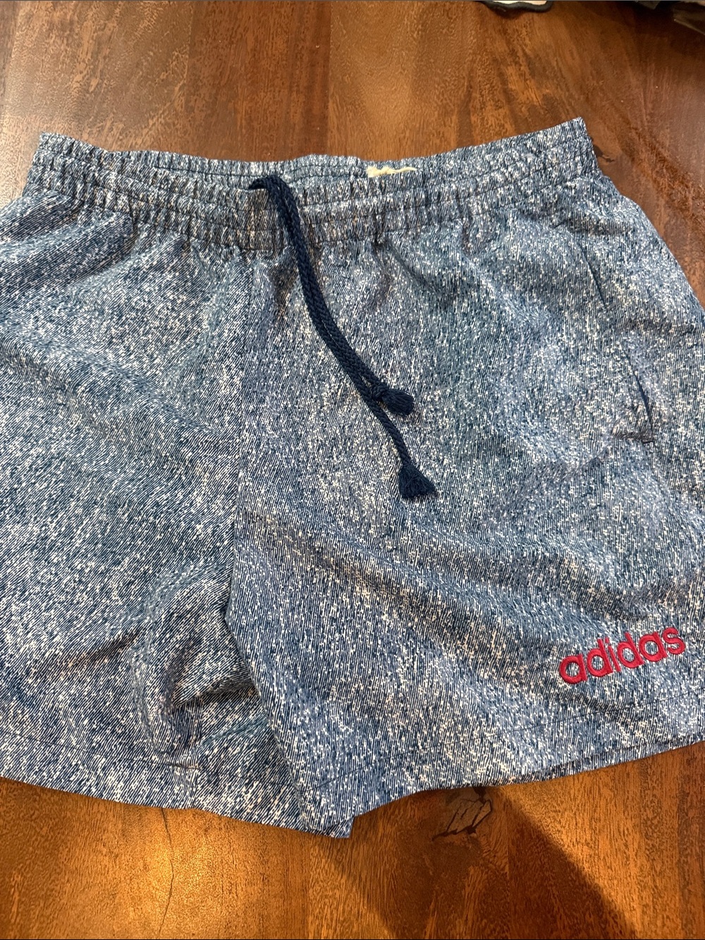 adidas Blue Heather Athletic Drawstring Shorts with Red Logo USA Mens Large
